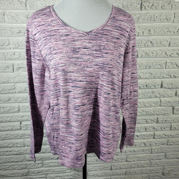 Croft Barrow Womens Top XXL Plus Tee Classic Long Sleeve Pink Heather A15E - Picture 1 of 8